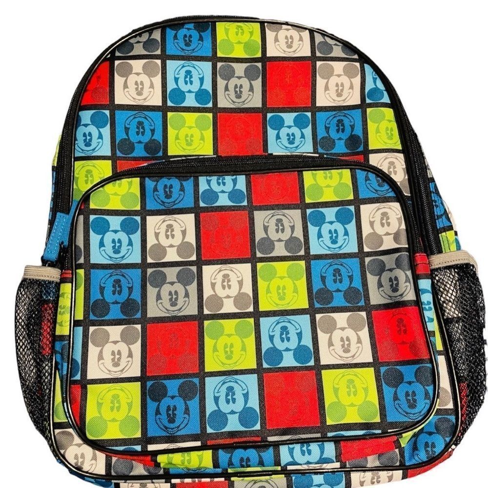 Disney Store All Over Mickey Mouse Colorful Squares Icons Backpack. NWT!!